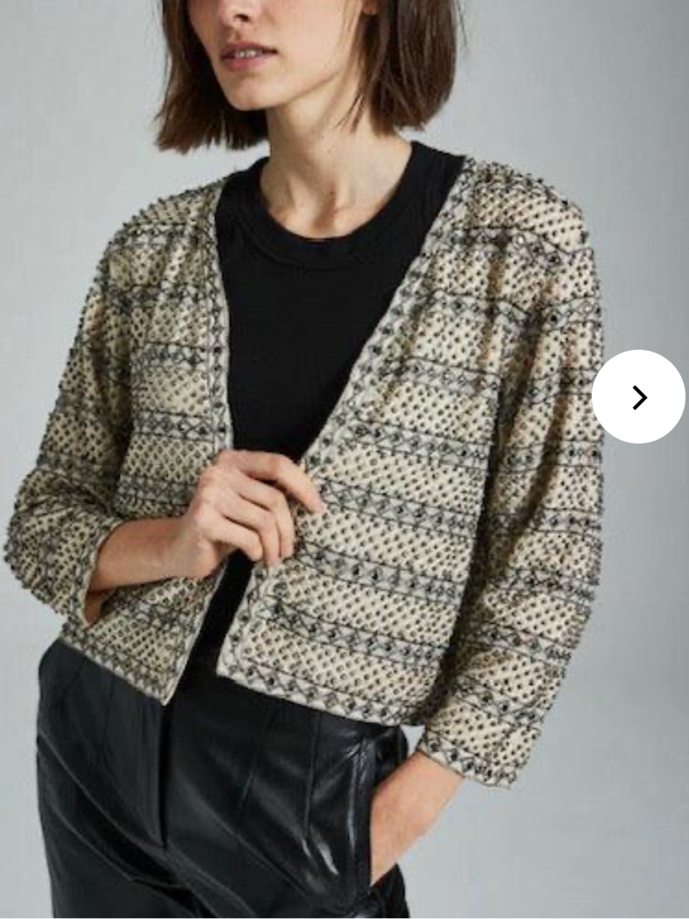 sundays Cream and Black Patterned Open Cardigan Sweater